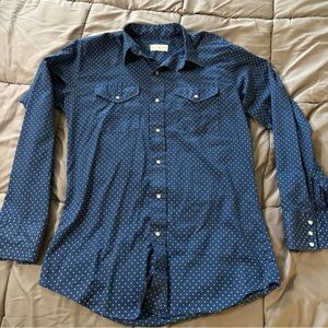 VTG Men's Navy Blue WESTERN Polka Dot pearl snap Shirt